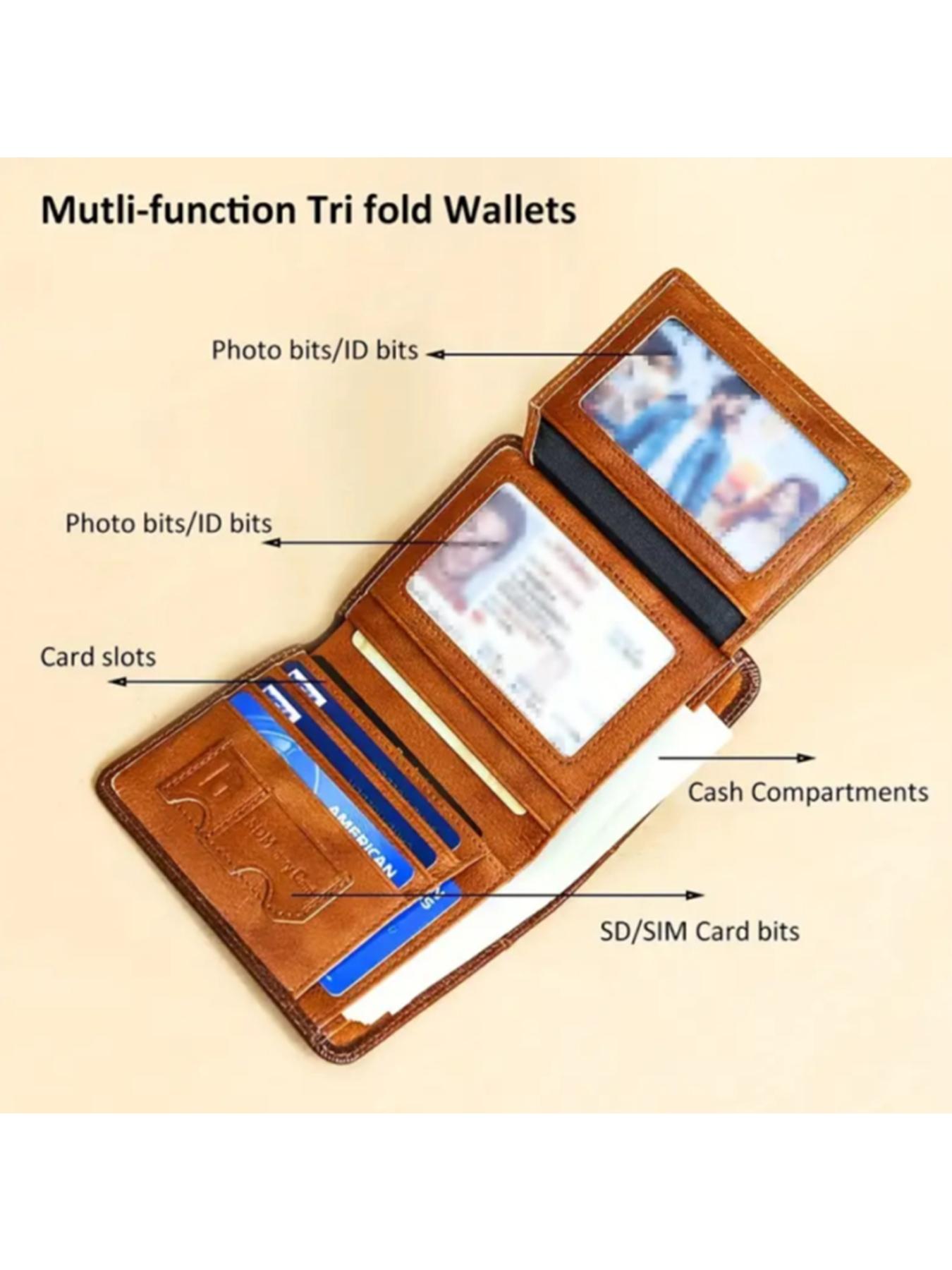 Men's Genuine Leather Business Style Bifold Leather Wallet Business Minimalist Wallet RFID Blocking Ultra-Thin Top Layer Cowhide Short Multifunctional ID Credit Card Holder Christmas Gift Business Wallets