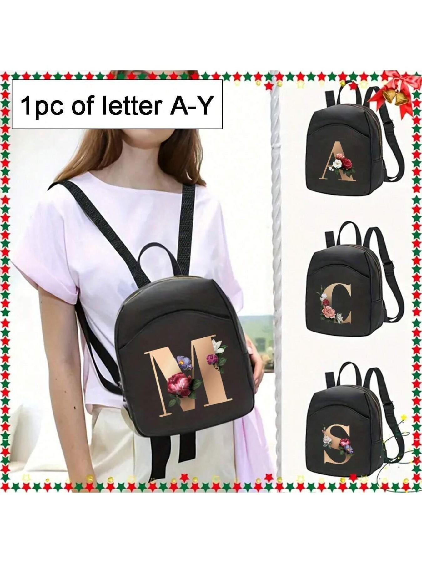 Fashion Floral Letter Backpack, Perfect for Casual Travel and School, Small Floral Letter Print, Convenient Zipper, Daily Use, Shopping and Groceries