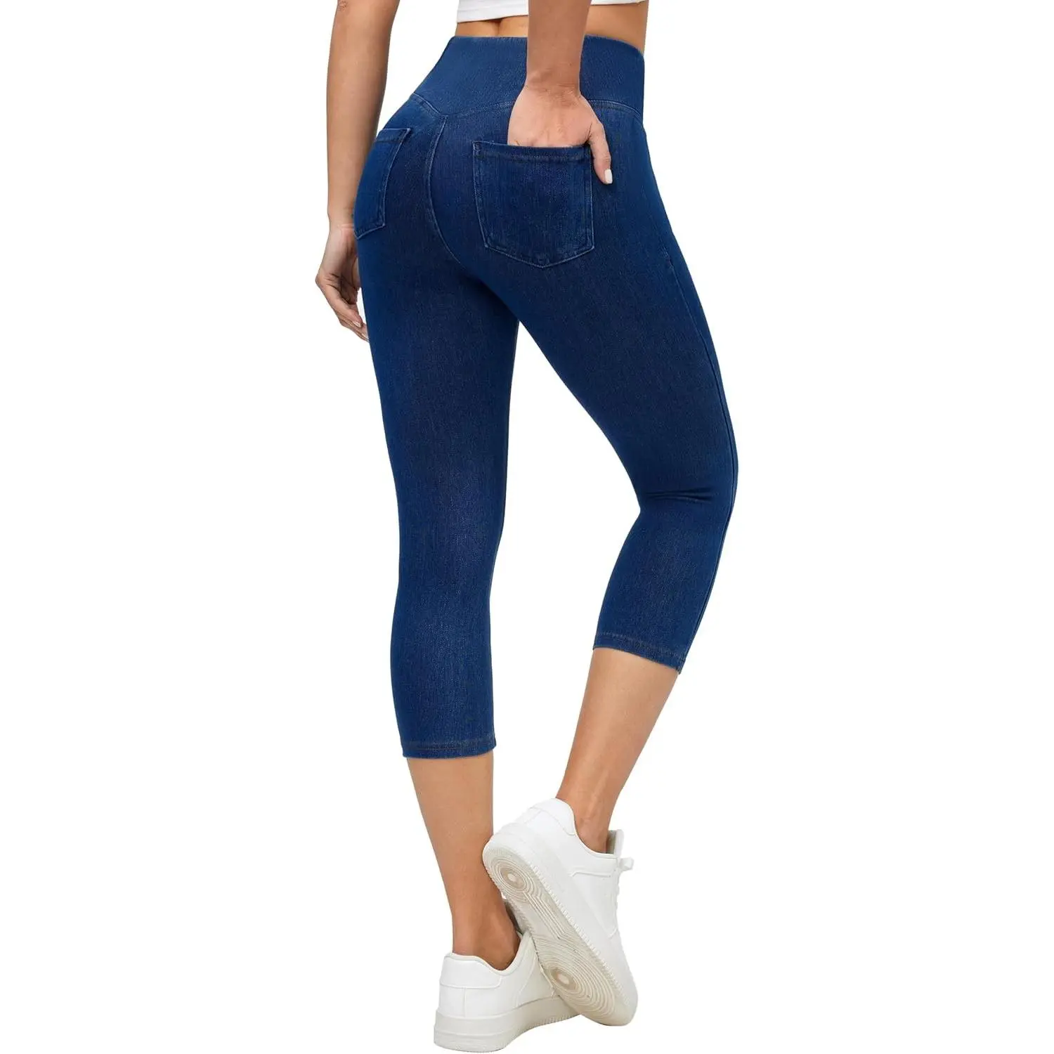 Women's Pull-On Capri Jeggings with Pockets - Stretchy Denim Capri Leggings Pants CasualGift