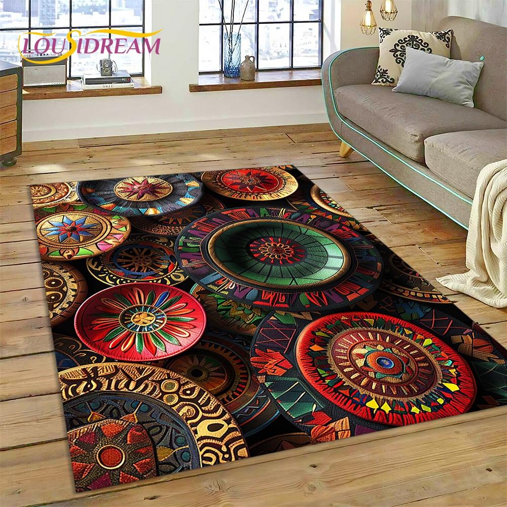 Colorful Crochet Mandala Flannel Area Rug - Boho Ethnic Woven Pattern Print Soft Mat for Living Room, Non-Slip Bohemian Home Decor #BohoMandalaRug #ColorfulCrochetMat #EthnicHomeDecor #2DWovenCarpet #NonSlipFlannelRug