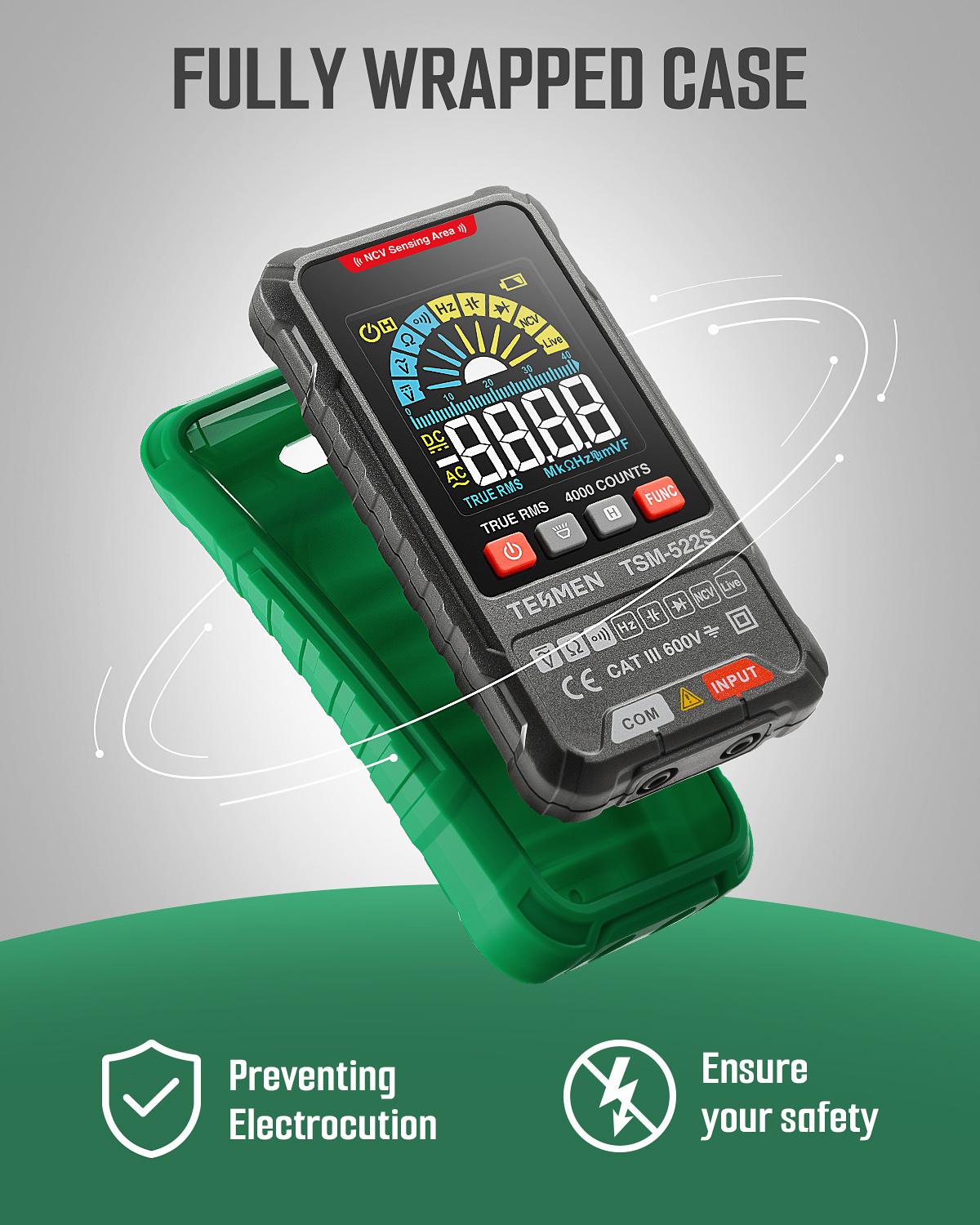 TESMEN TSM-522S Smart Digital Multimeter, 4000 Counts, Auto-Ranging Voltmeter, Non-Contact Voltage test, Measure AC/DC Voltage, Resistance, Capacitance, Frequency, Live Wire, Diode Test, Continuity TESMEN TSM-522S Smart Digital Multimeter, 4000 Counts, Auto-Ranging Voltmeter, Non-Contact Voltage test, Measure AC/DC Voltage, Resistance, Capacitance, Frequency, Live Wire, Diode Test, Continuity