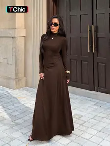 Elegant High Neck Bodycon Dress with Split Thigh Design, Long Sleeve Fitted Evening Gown for Women, Perfect for Parties & Events