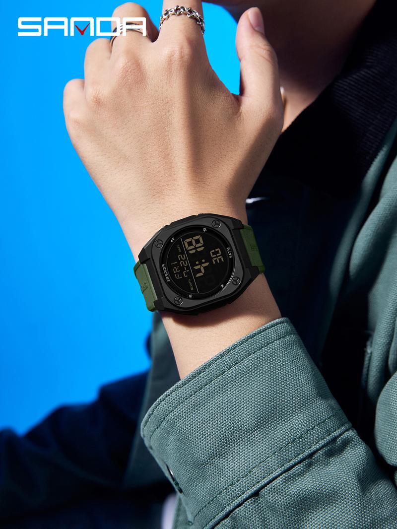 SANDA Men's Sports Watch Fashion and Leisure Men's LED Single Display Night Light Waterproof Multi functional Timing Electronic Watch Best Gift+BOX Waterproof Multifunctional Watch