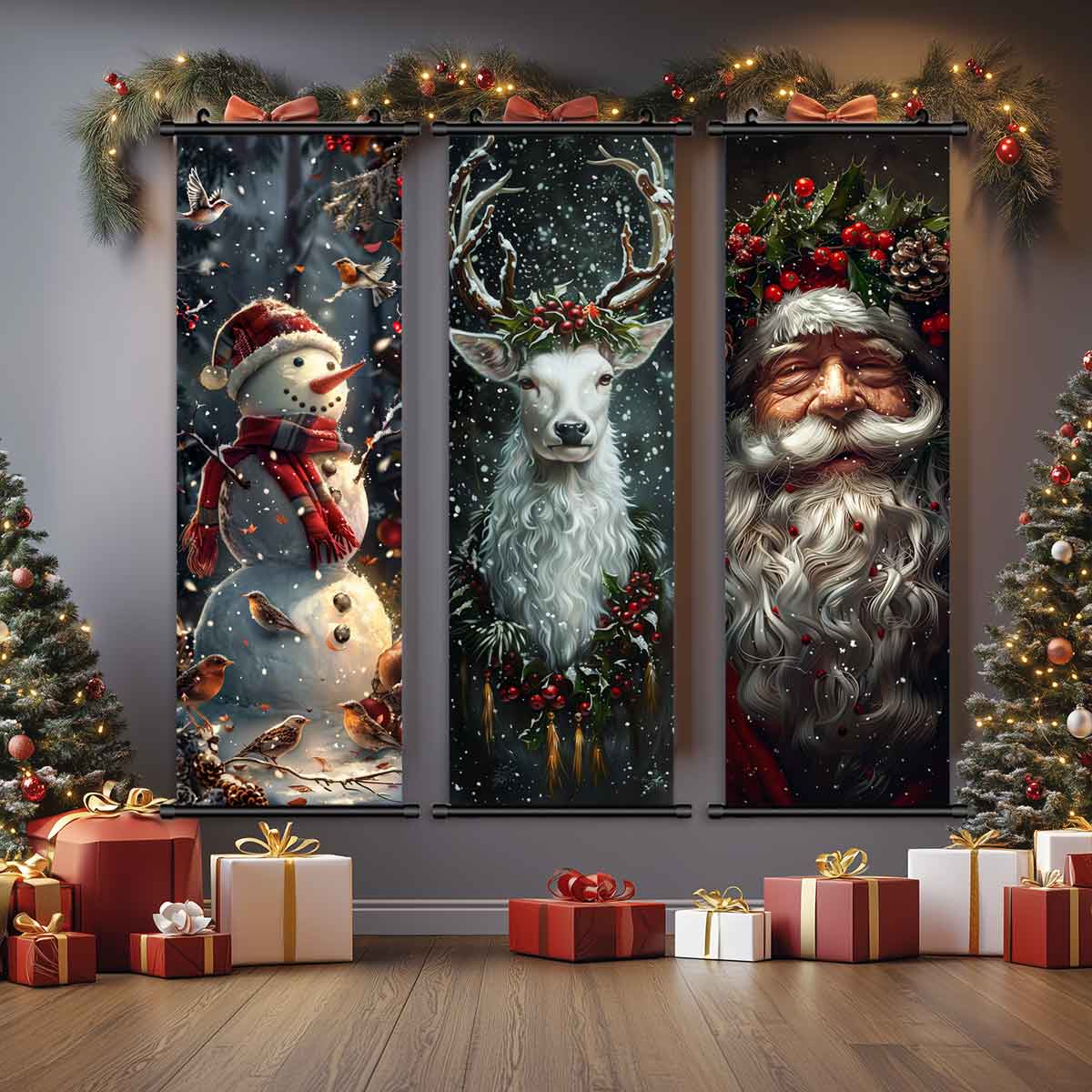 3-Piece Christmas Wall Art Set, Cute Snowman & Santa Claus Posters, Modern Home Decor, Waterproof HD Prints, Unframed Art Print, Gift Box Included