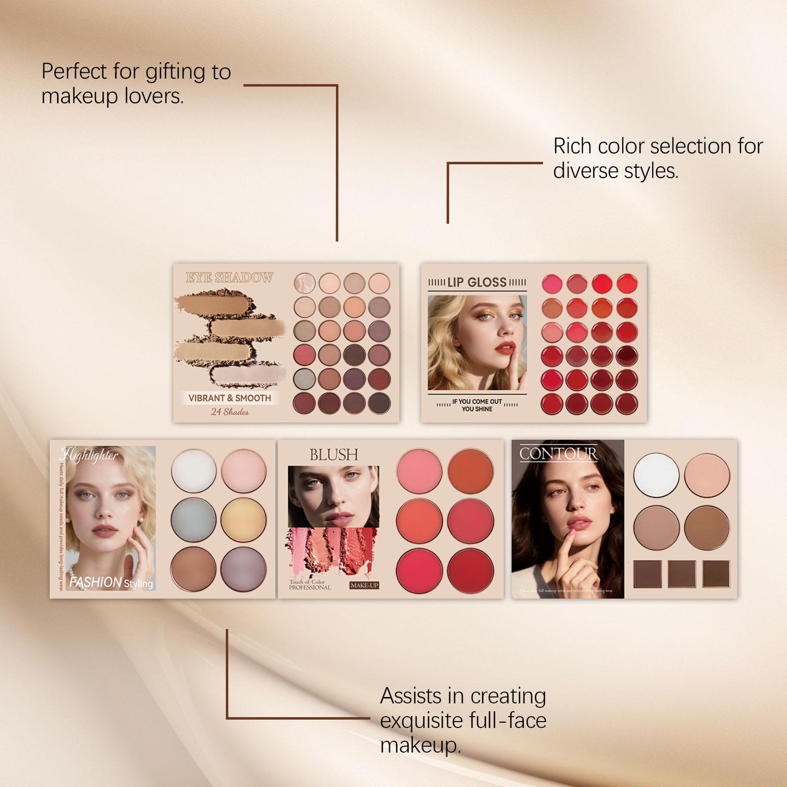 Zephoco All-In-1 Fashion Makeup Book Palette Full Face Cosmetic Set - 24 Shades Eyeshadow, Lip Gloss, Blush, Highlight, Contour Kit, Blendable Pigmented Natural Shades for Daily/Party Looks, Portable Travel Kit for Makeup Beginners Women
