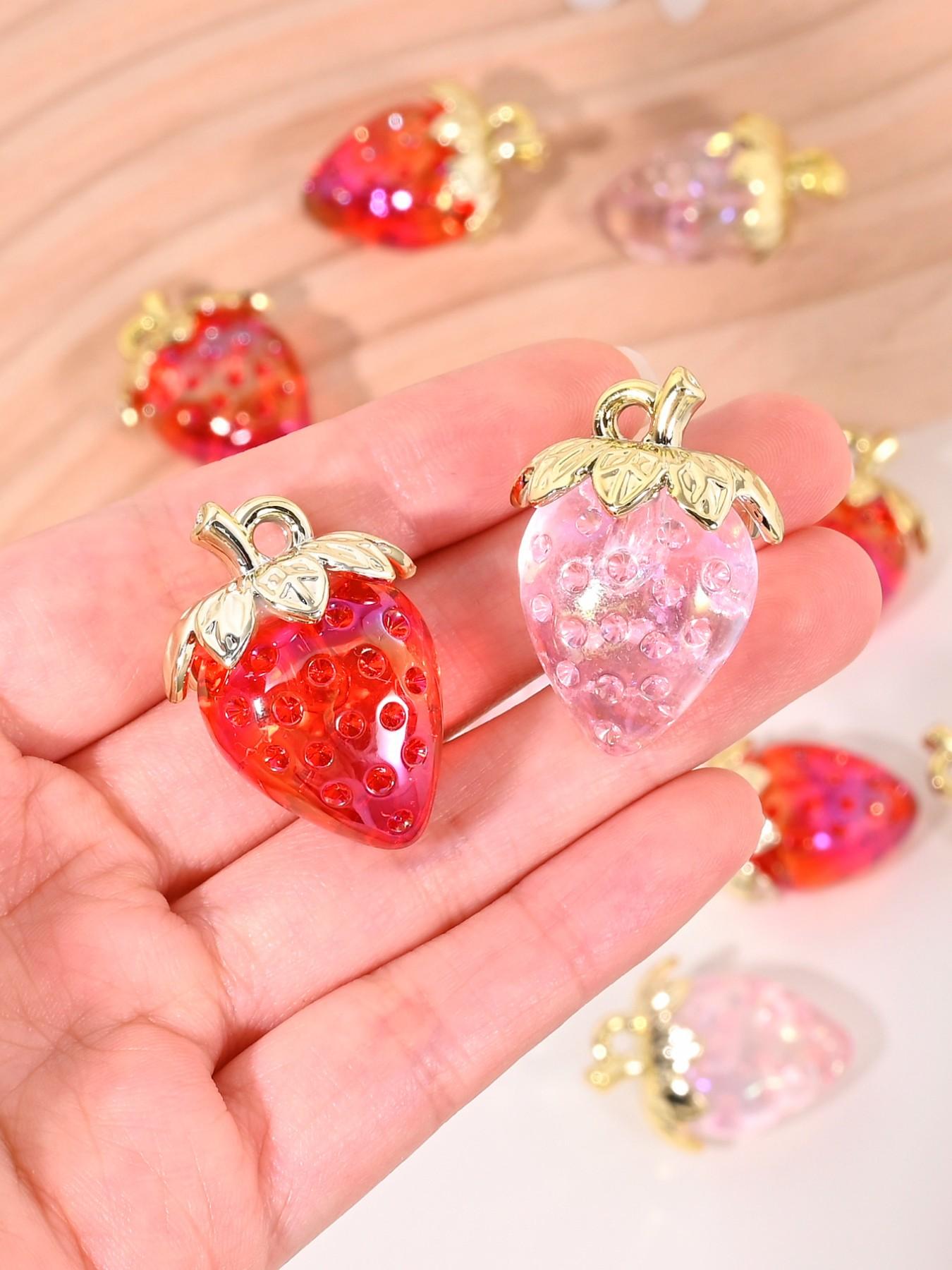 5 Cute 3D Strawberry Pendants for DIY Jewelry Making, Perfect for Earrings, Necklaces, Bracelets, Keychains, Daily Accessories