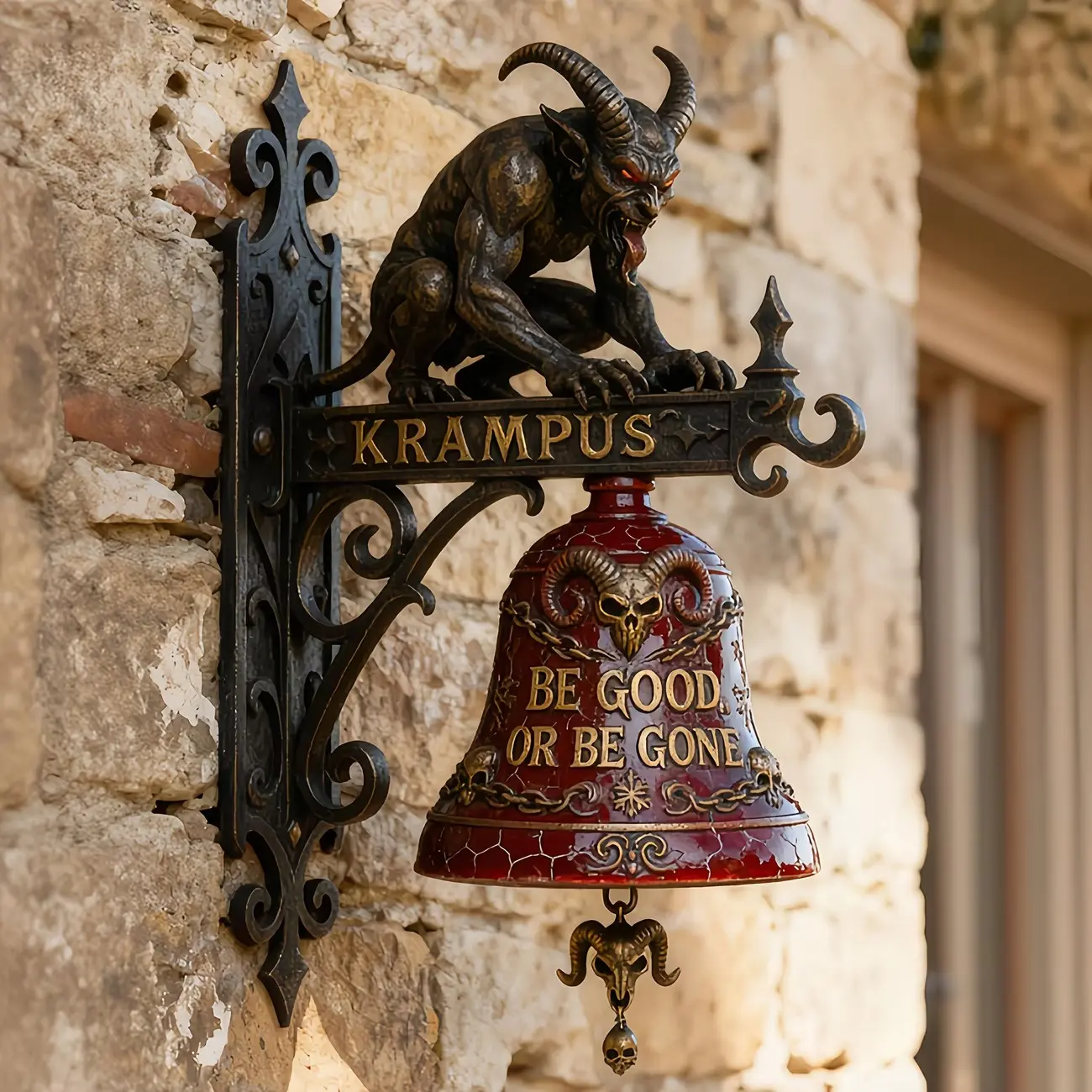 Halloween and Christmas Doorbell, Unique Gory Design, Blood Bell with Skull Pattern, Devil Figure, Warning Message, Bell for Door