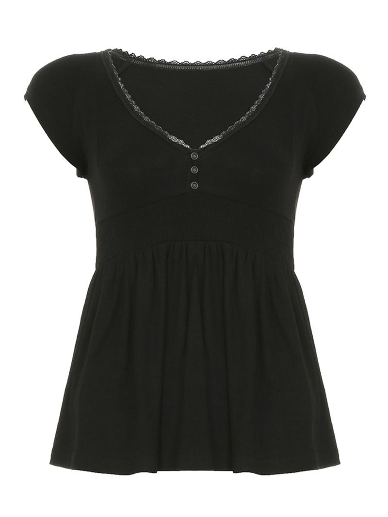 Women's Plain   V Neck Tee, Casual Short Sleeve T-shirt for Summer, Ladies Clothes for Daily Wear, Top