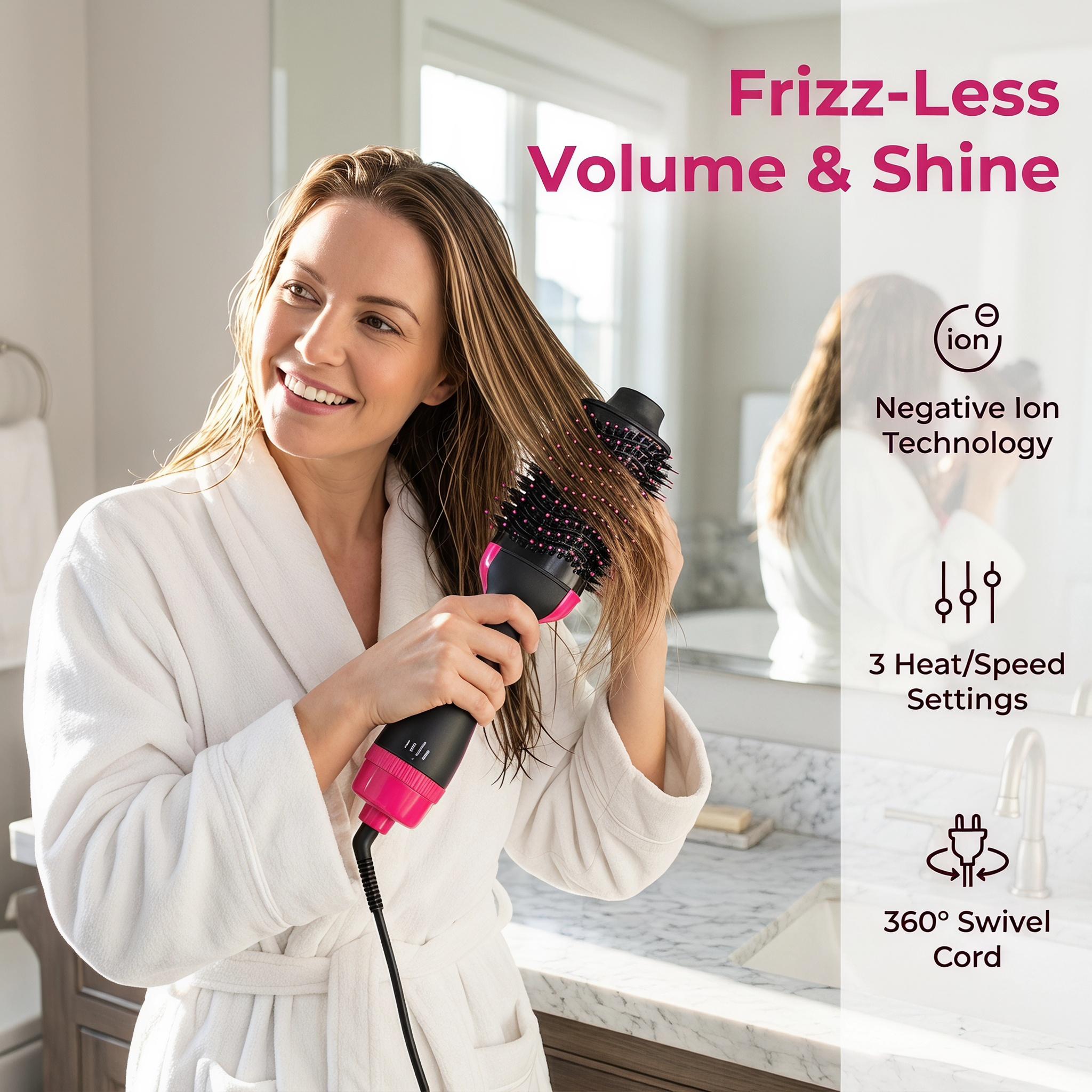Professional One-Step Hair Dryer Brush, Fast Heating Hot Air Styler, Ionic Blow Dryer & Volumizing Hair Straightener Comb, Salon-Quality Hair Styling Tool for Drying, Straightening & Curling