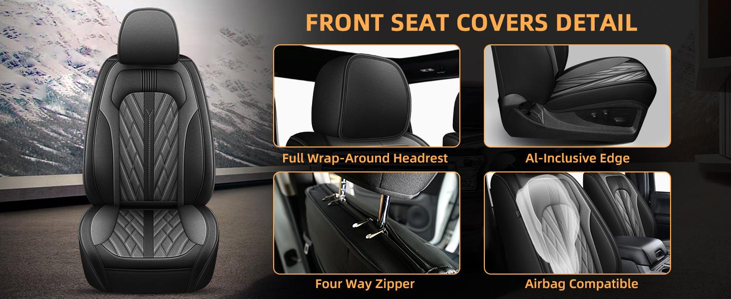 Seat Covers for Ford F150 2009-2025, F250 F350 F450 2017-2025: 5 Seat Full Set Truck Seat Covers Custom Waterproof Perforated Leather (Black&Grey)