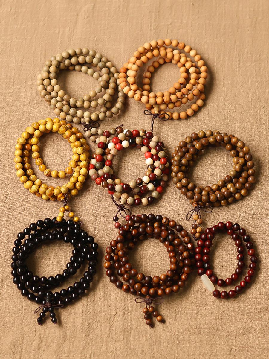 Sandalwood multi-bead stacked bracelets, new Chinese-style multi-ring wooden bracelets, Buddhist bead jewelry for meditation, odor-eliminating fragrant bracelets, collectibles