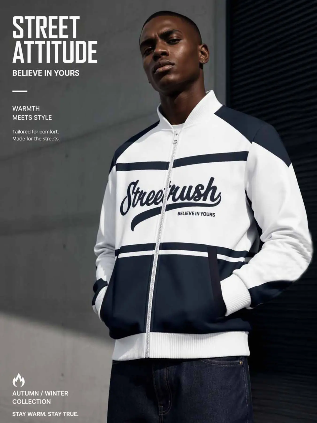 Men's Patchwork Streetwear Jacket, Full Zipper Bomber Coat, Retro Script Print, Windproof Baseball Collar, Fall Winter Outerwear