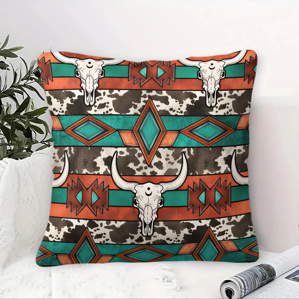 Bohemian Western Country Style Pillow, Machine Washable, Diverse Artistic Trendy Prints, Plush and Soft Filling, Universal for All Scenes and People, Sofa Decorative Cushion (Includes Pillow Insert, Removable), Home Decorative Cushion