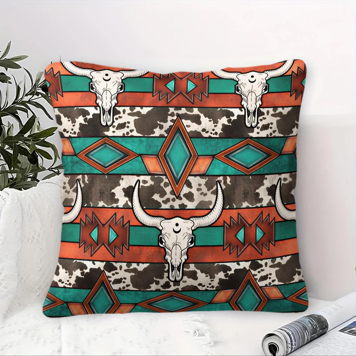 Bohemian Western Country Style Pillow, Machine Washable, Diverse Artistic Trendy Prints, Plush and Soft Filling, Universal for All Scenes and People, Sofa Decorative Cushion (Includes Pillow Insert, Removable), Home Decorative Cushion
