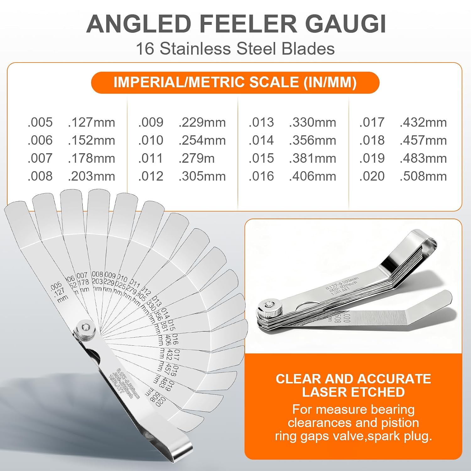 2 count Feeler Gauge Set, Straight & Angled Feeler Gauges Kit