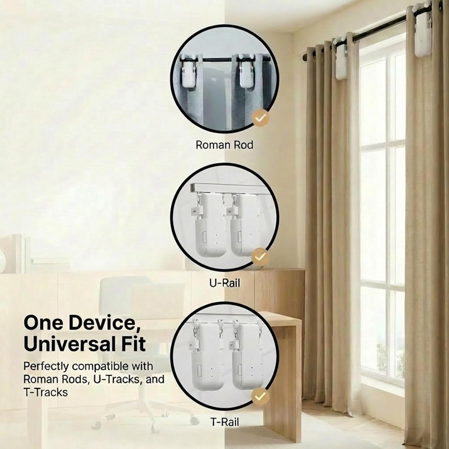 Automatic Curtain Opener : Remote Control   Compatible Roman T U Tracks 25dB Quiet Operation Safety Features for  Office Small Business