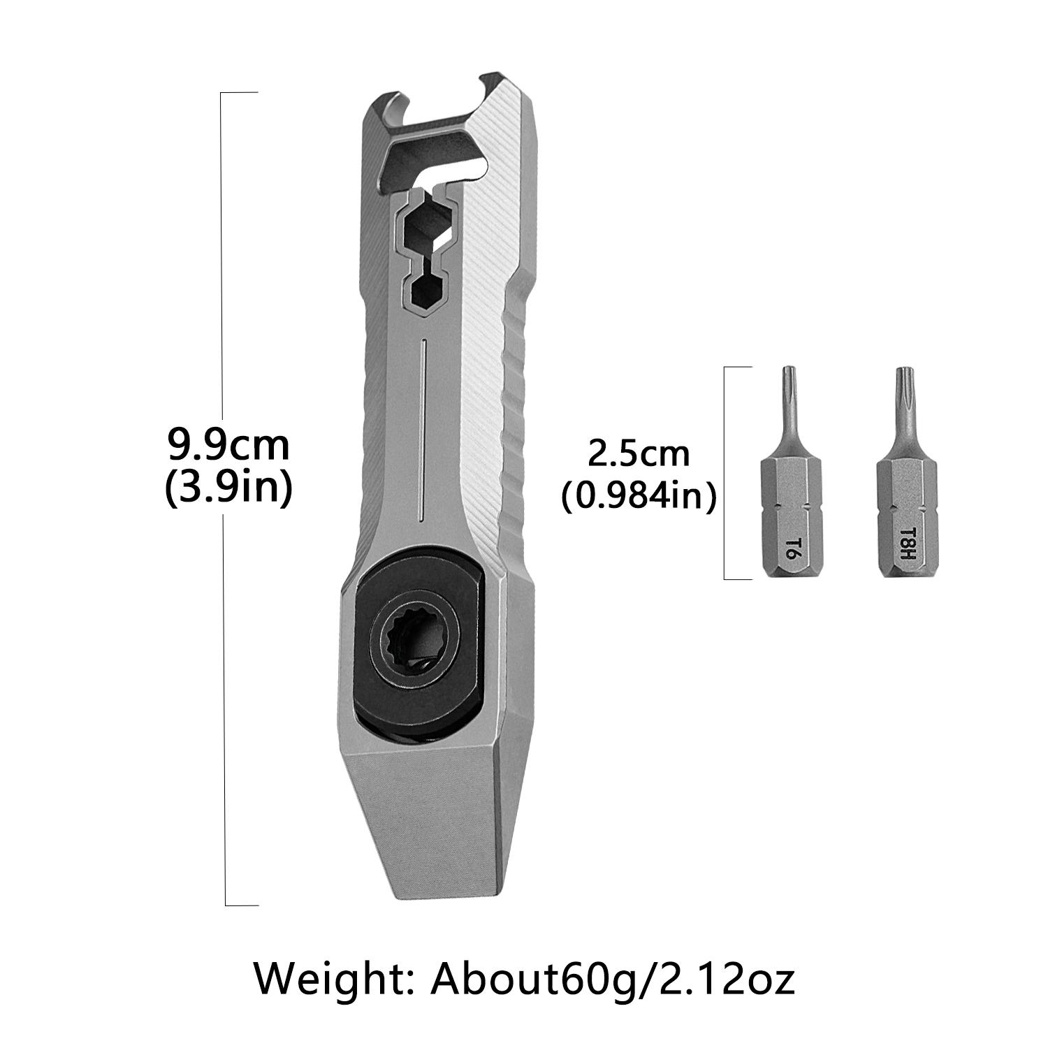 Titanium Alloy Dual Direction Ratchet Wrench with Mini Cross Screwdriver, Phillips Screwdriver, Small Pry Bar, Outdoor Bottle Opener
