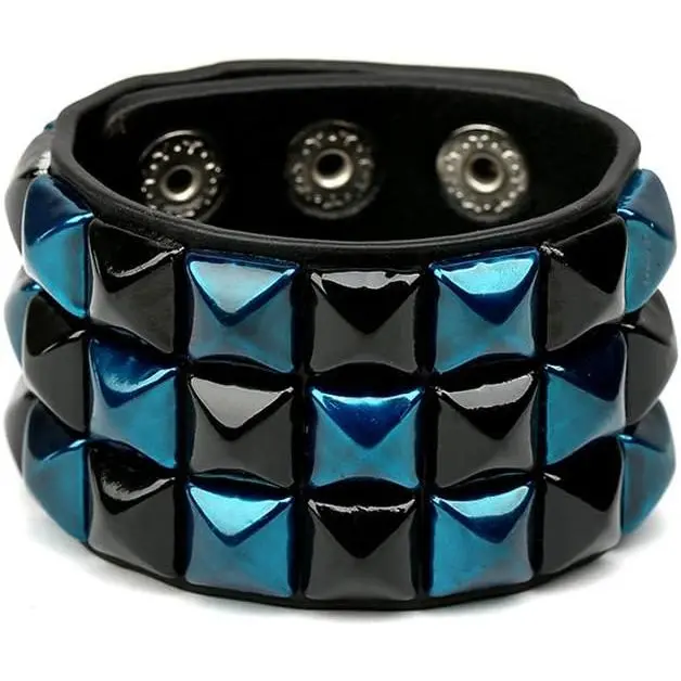 Color 3 Row Pyramid Stud Wristband Punk Leather Bracelet  Bracelet