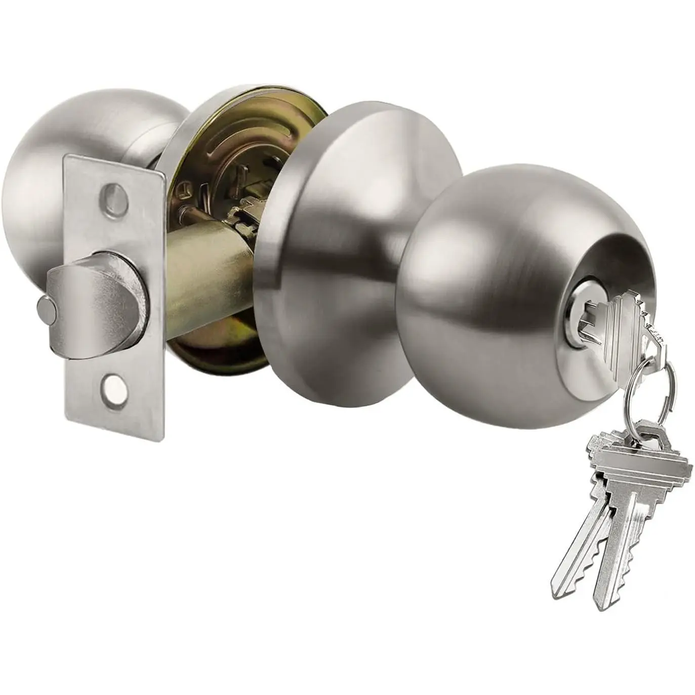 Solid Stainless Steel Standard-Size ANSI Grade 3 Key Entry Door Lock - Anti-Collision Exterior/Interior Keyed Handle, Includes Keys, Satin Nickel, for Front Door & Bedrooms, Sohochic (Indoor Recreation Use)