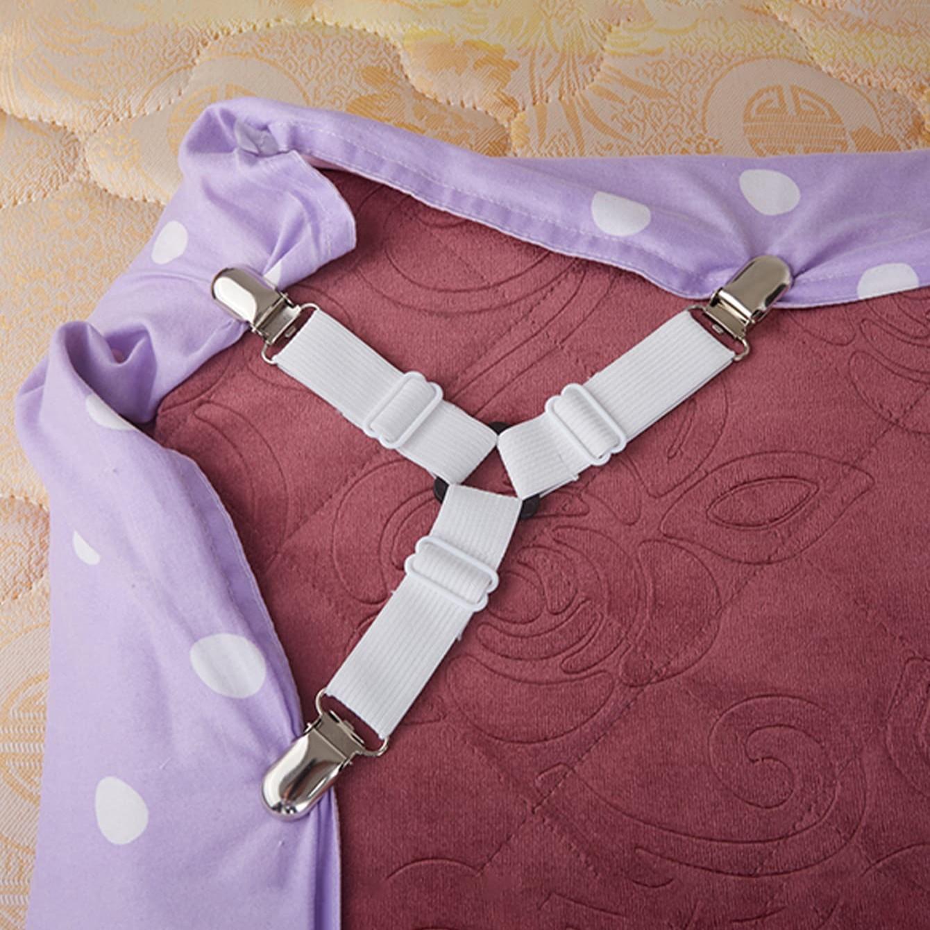 4-Pack Adjustable Elastic Band Clips, Triangle Bed Sheet Holders, Tablecloth Curtain Metal Clamps, Sofa Cushion Non-Slip Clips