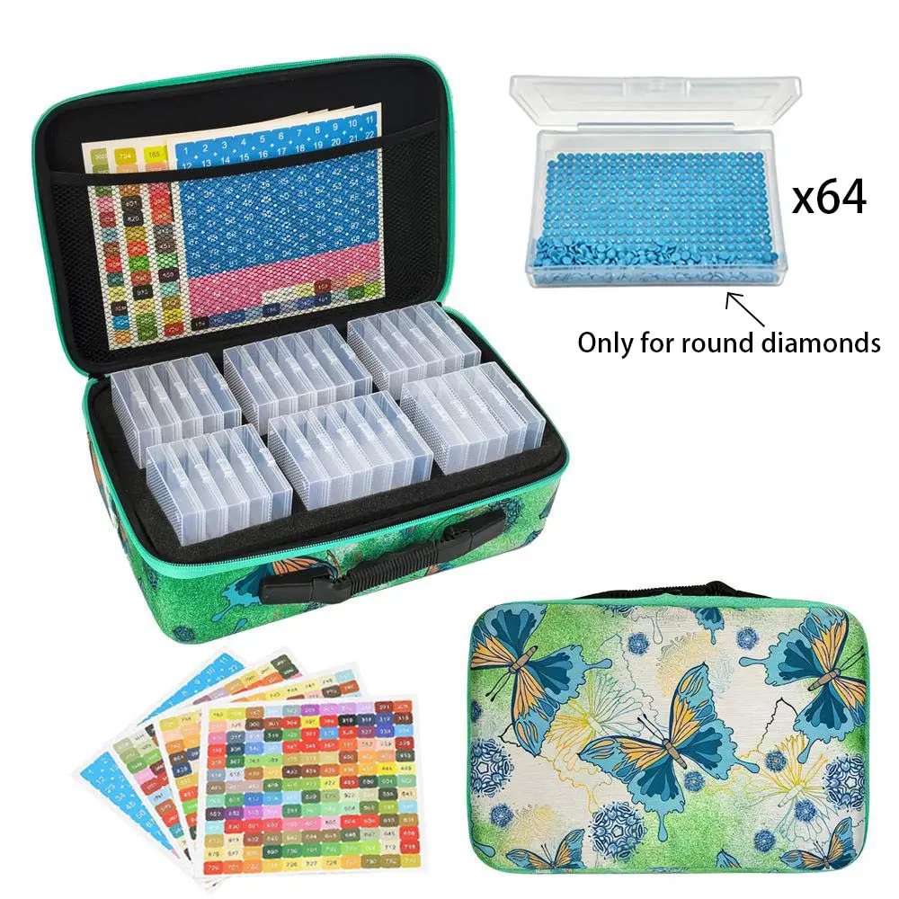 64-Slot Diamond Art Storage Box, Bead Organizer with Labels, 5D Embroidery Accessories Container for DIY, Crafts, Rhinestones, Seeds, DIY Craft Supplies
