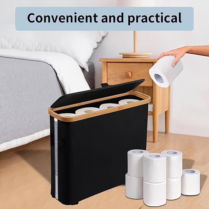 12 Rolls Bamboo Storage Rack with Lid - 7.93 Gallon Capacity, Modern Fabric Storage Basket, Multi-Functional Organizer with Handles, Durable Bamboo Bathroom Organizer and Storage Shelf Basket