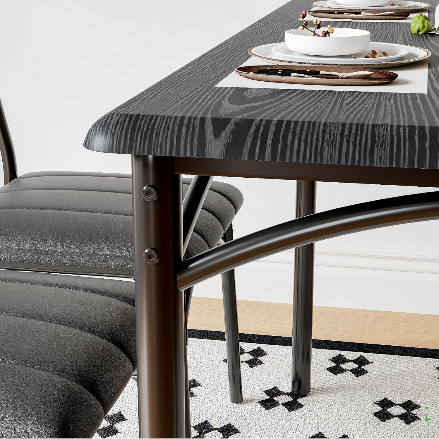 4-Piece Dining Set for 4 with Table, 2 Chairs & Upholstered Bench, Rectangular Wood Kitchen Table for Small Spaces, Apartments & Breakfast Nook 4-Piece Dining Set for 4 with Table, 2 Chairs & Upholstered Bench, Rectangular Wood Kitchen Table for Small Spaces, Apartments & Breakfast Nook