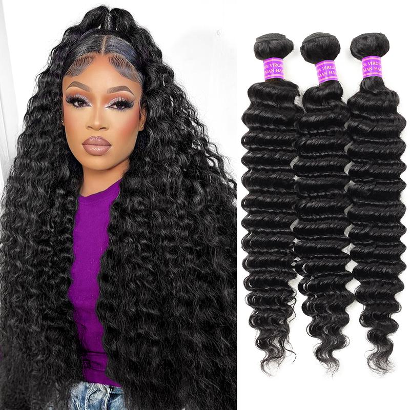 Thick Deep Wave Human Hair Bundles Raw Human Hair Weave Brazilian Body Wave Quick Weave Extensions 1/3/4 Bundles