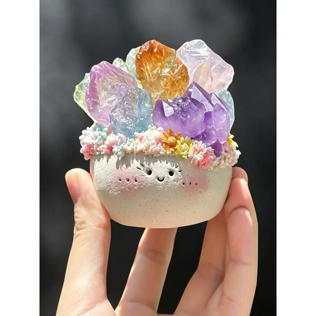 1Pc Cute Crystal Stone Guardian Elf, Handmade Polymer Clay Base, Yoga Crystal, Meditation Crystal, Crystal Stone Decor Ornament