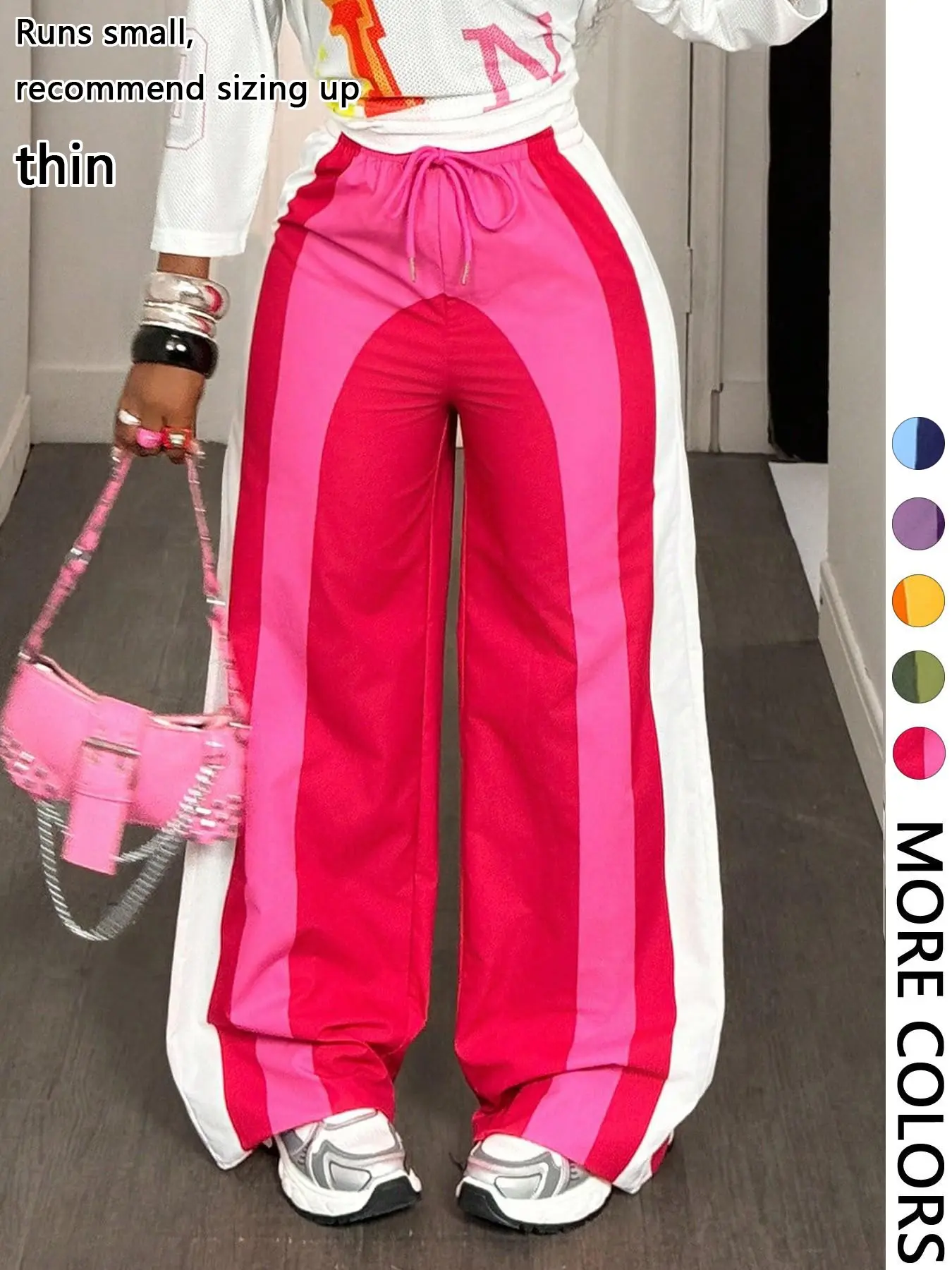 Women's Colorblock Wide Leg Pants, Stylish Patchwork Design, Comfortable & Trendy, Runs small,recommend sizing up, Lightweight