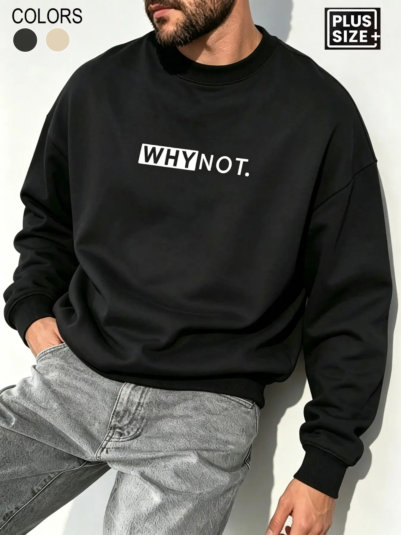 Plus Size Men's Letter Print Sweatshirt, 2xl-6xl Loose Fit, Casual Long Sleeve, Fall & Winter Essential, Unisex Graphic Pullover