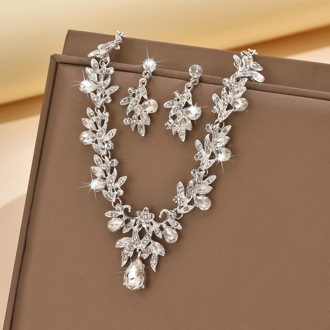 1PC Wholesale Bridal Jewelry Set, 2-Piece Rhinestone Necklace & Earring Kit, Sparkly Crystal Alloy Chain Formal Accessories For Wedding Party Evening, Ideal For Brides & Bridesmaids