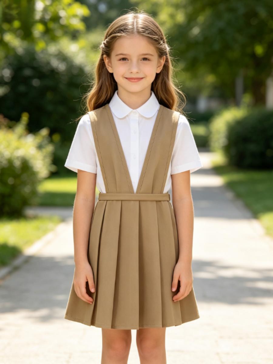 DY-Back to School Season, Girls' Button-Front Pinafore Pleated Dress, Girls' Elastic Waist A-Line Navy Pinafore Skirt with Adjustable Straps And Side Pockets, Preppy School Uniform Dress for Campus Outings (Bust Size Is Net Bust Size