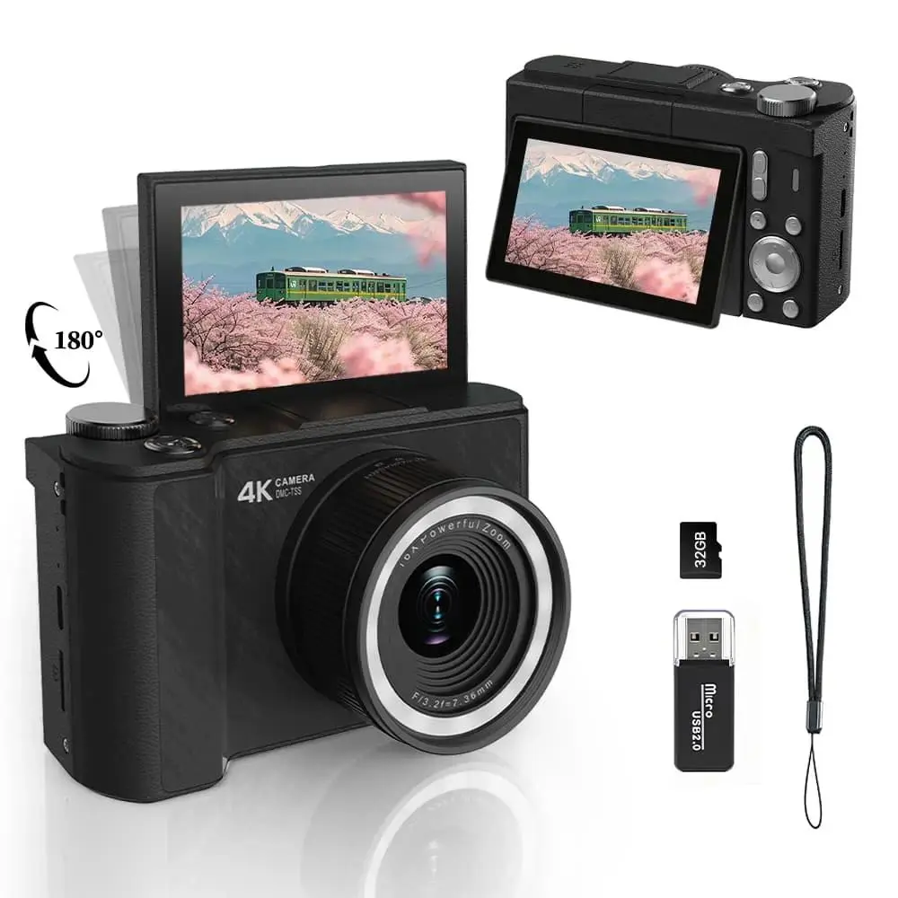 2026 Digital Camera for Photography, Foldable Screen Portable Vlogging Camera with 32GB SD Card, Wrist Strap, Self Timer, Smooth Video vlogging Camera, Ideal Gift for Girls, Boys Teenagers, and Beginners, Birthday Christmas Back to School Gift for Her