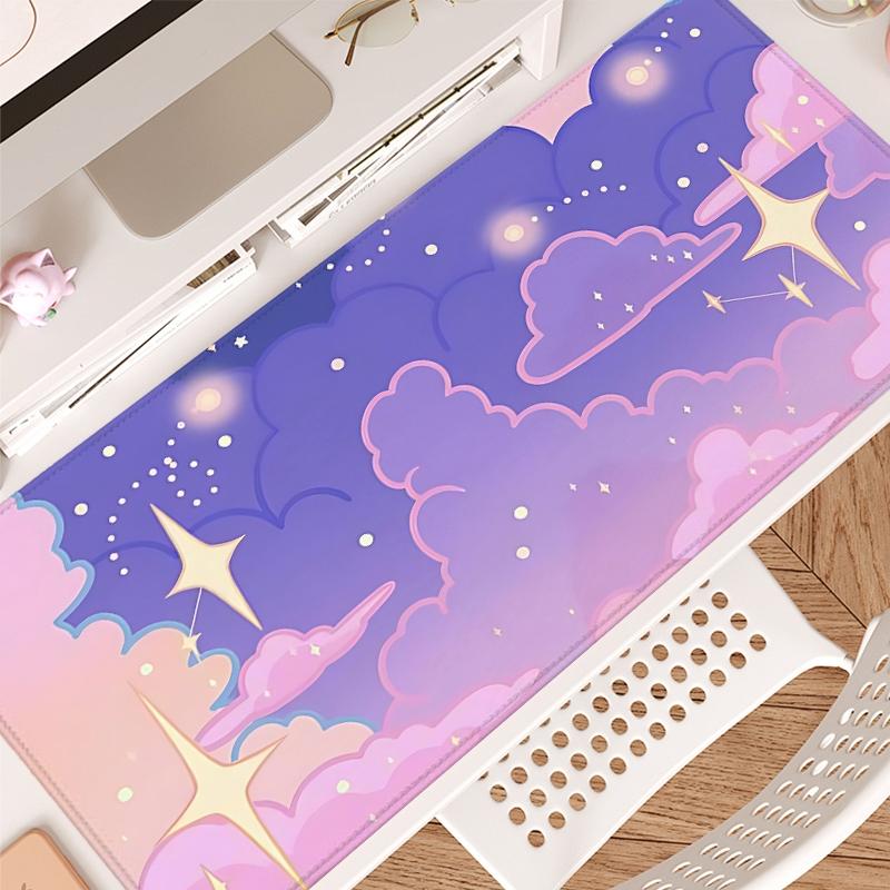 Cloud Star Pattern Mouse Pad, 1 Count Extended Large Non-slip Rubber Base Desk Mat, Durable Oblong E-sport Gaming Keyboard Pad for Office, Home, Gift