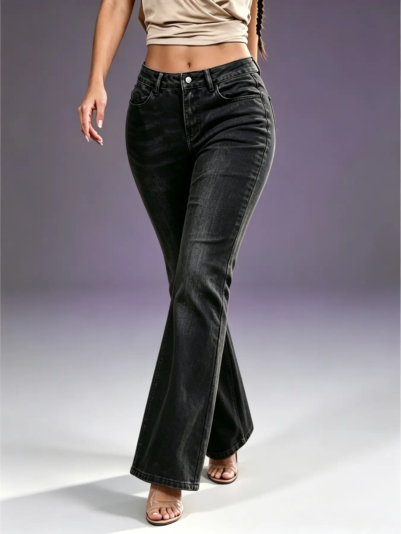 Women's Vintage Washed High Waist Flare Jeans, Elastic Slim Fit Long Pants, Perfect for Hourglass Body, Casual All-Season Wear