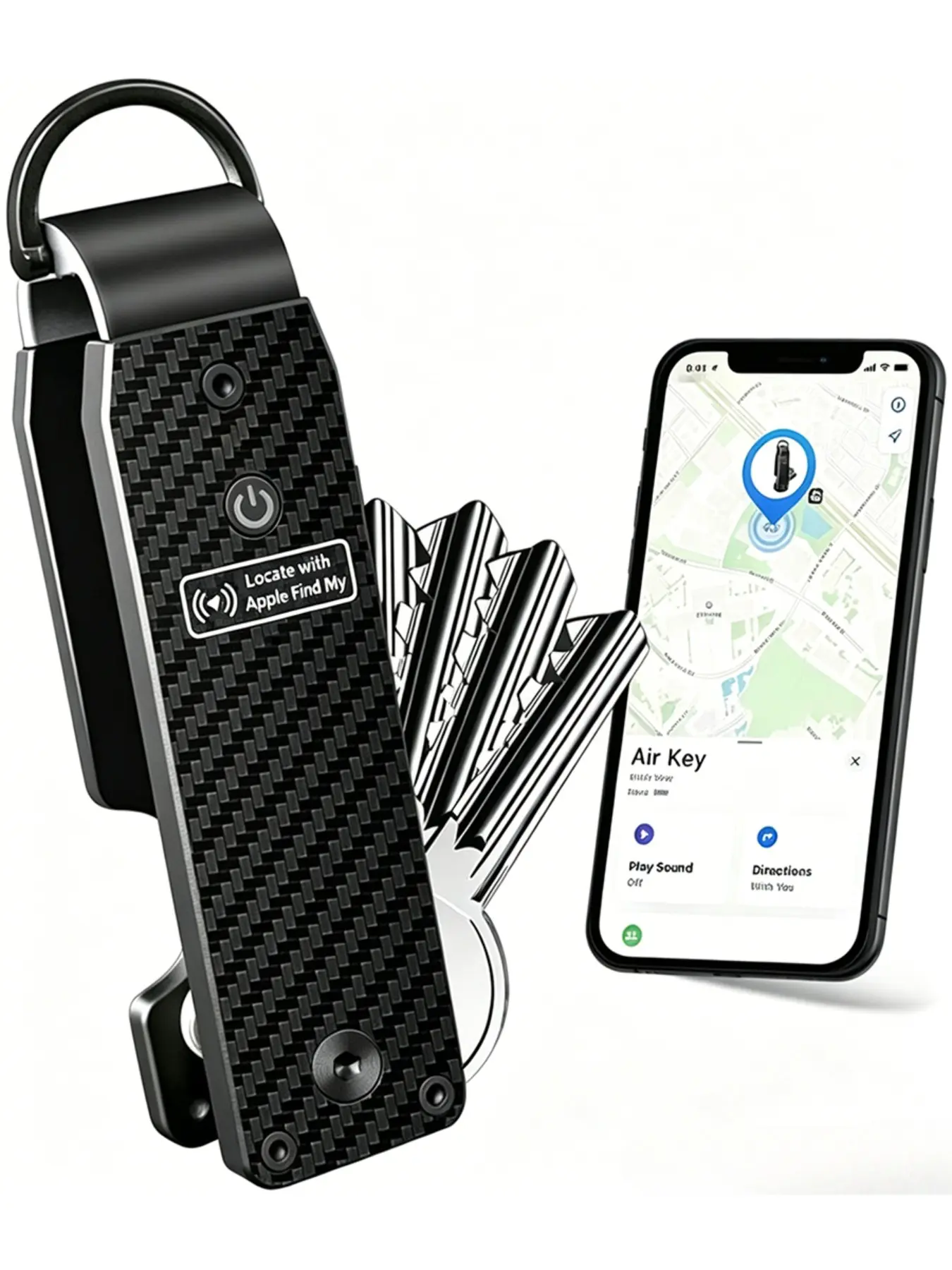 Air Keychain with GPS Tracker and Key Finder, Airtag Chip, Supports Apple Find My (iOS Only), Key Organizer