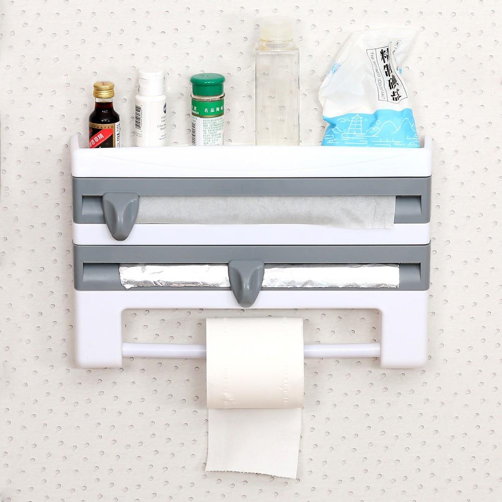 Durable Plastic Wall-Mounted Kitchen Organizer Rack with Built In Scissors And Foil Dispenser - Suitable for Parchment Paper, Foil, Baking Paper, Towels, And Rolls - a Home Storage Solution That Requires No Power