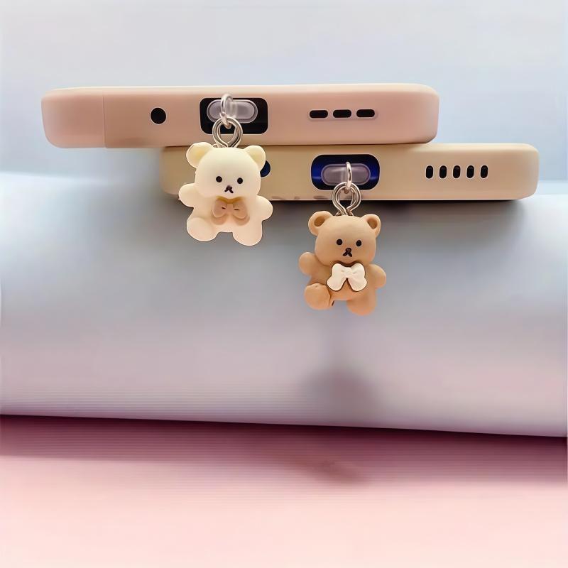 Mobile Phone Dust Plugs - Creative Bear Mobile Phone Dust Plug Pendant - Suitable for iPhone, Type-C and Android Dust Plugs - Compact and Practical - Perfect as a Small Gift - Phone Charm