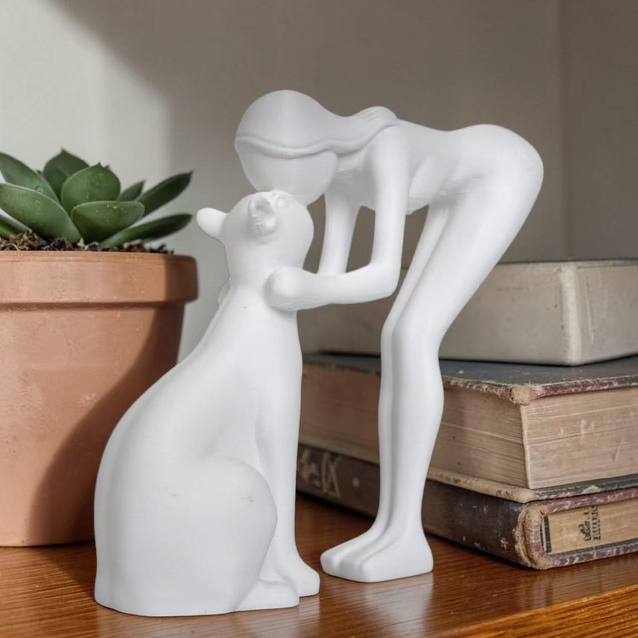 Desktop Woman Petting Cat Simulation 3D Printed Toy Decoration, Hanging Model, Festival Gift, Trendy Home Decor Item
