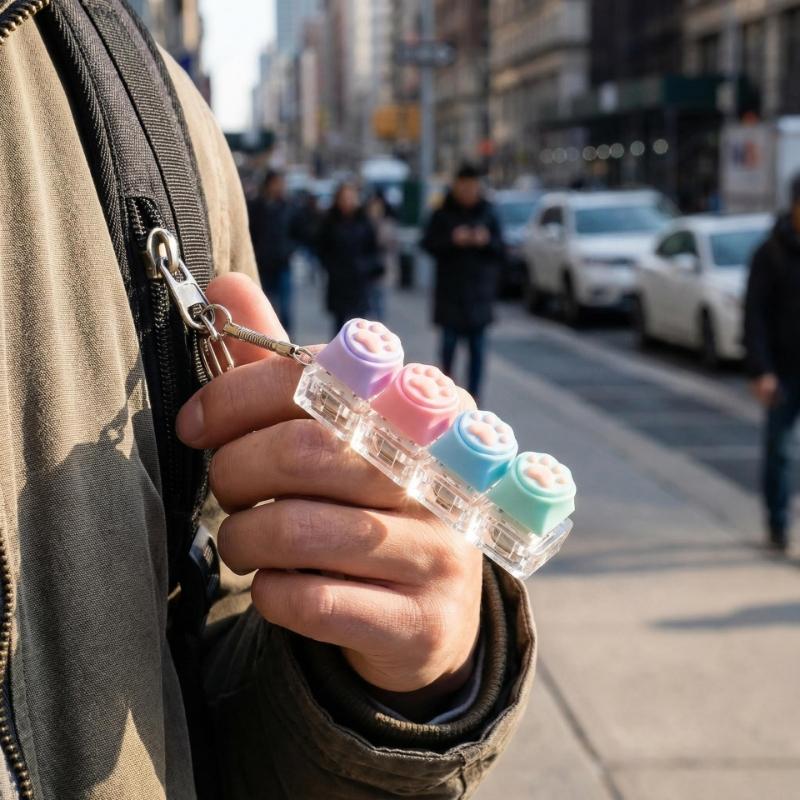 LED light keychain keyboard with press and click buttons Fidget toy for relieving stress and anxiety Portable office desk accessories Office decoration gifts