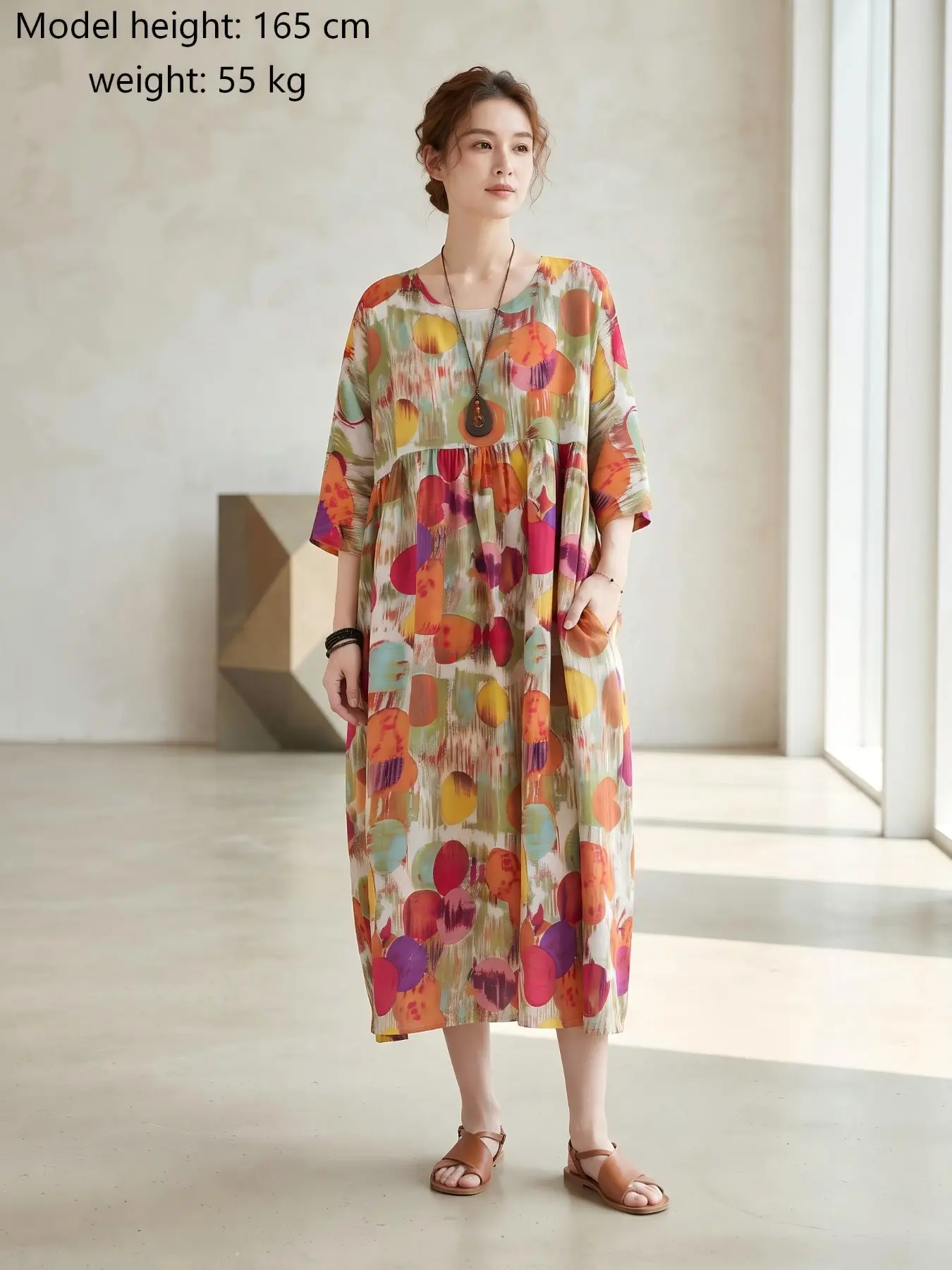 Comfortable Casual Flowy Long Dress, New Summer Style, Plus Size Round Neck Short Sleeve Print Dress, Ladies' Fashion Apparel