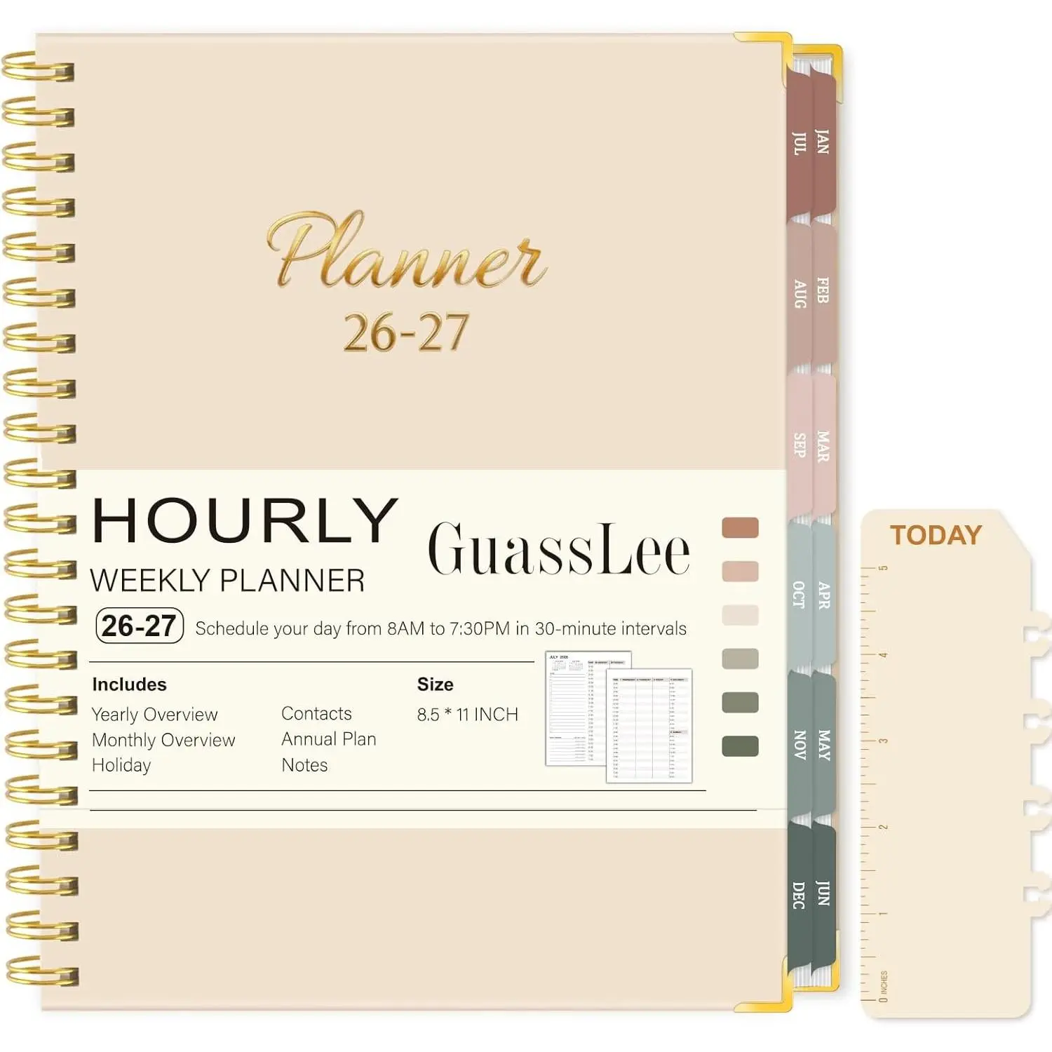 Large 2026-2027 Academic Planner, Weekly & Monthly Appointment Book from Jul. 2026 - Jun. 2027, Work & Life Daily Hourly Planner with Time Slots, Agenda Organizer for Home School, Beige, 8.5" x 11"