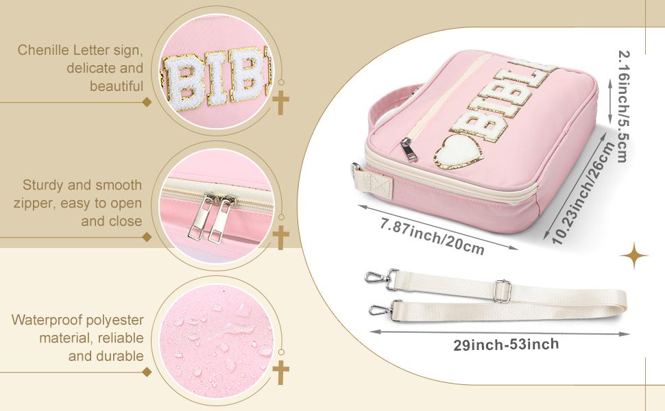Bible Case for Christian Girl, Cute Bible Case Chenille Letter Bible Cover Case with Shoulder Strap Canvas Tote Carrying Bag Gift for Christian Teenagers Girl Student, Bible Study Supplies, Church Tote Bag, Easter Gift for Christian Daughter