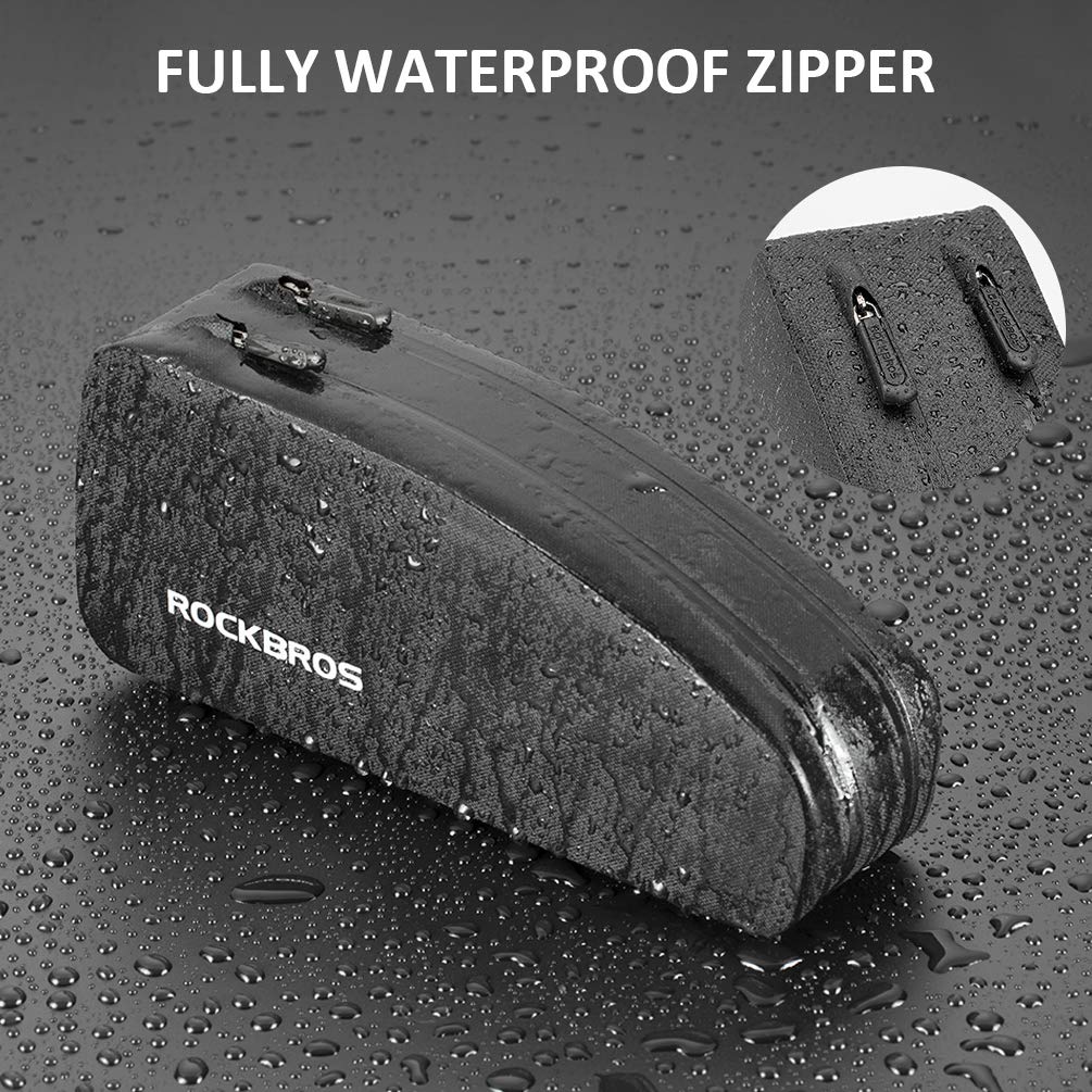 ROCKBROS Top Tube Bike Frame Bag - Waterproof Cycling Pouch with 2 Zipper Pockets for Bicycles