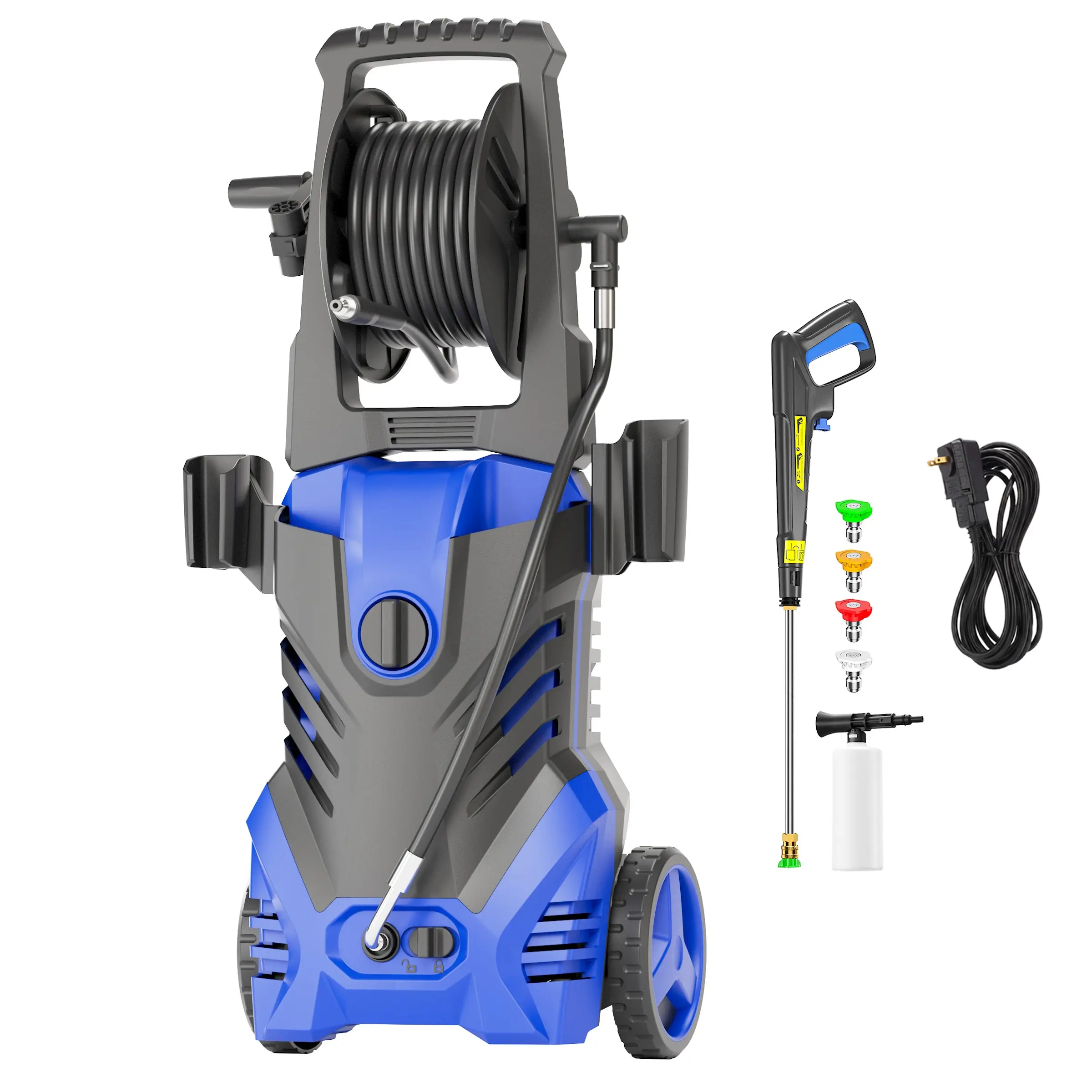 Electric Pressure Washer 4000PSI MAX 2.5GPM, Retractable Hose Reel, All-Around Cleaning Performance, Dirt, Grime Removal, with 4 Nozzle Tips, 500ML Soap Tank, Stainless Steel Lance, Automatic Total Stop System for Car, Yard, Garden Cleaning