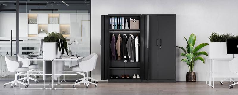 Letaya Metal Wardrobe BLack Cabinets with Lock, Clothing Locker 72" X 36" X 18" for Home, Fire Department, School, Employee, Gym, Government