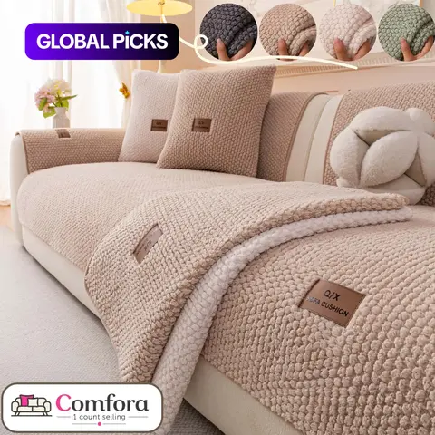 Solid Color Plush Couch Cover, Soft Chenille with Multi-Color Options, Washable Couch Covers Non-Slip Pet-Friendly Machine Washable Furniture Protector Mat for Sectional, Loveseat & 3-Seater #GLOBAL PICKS