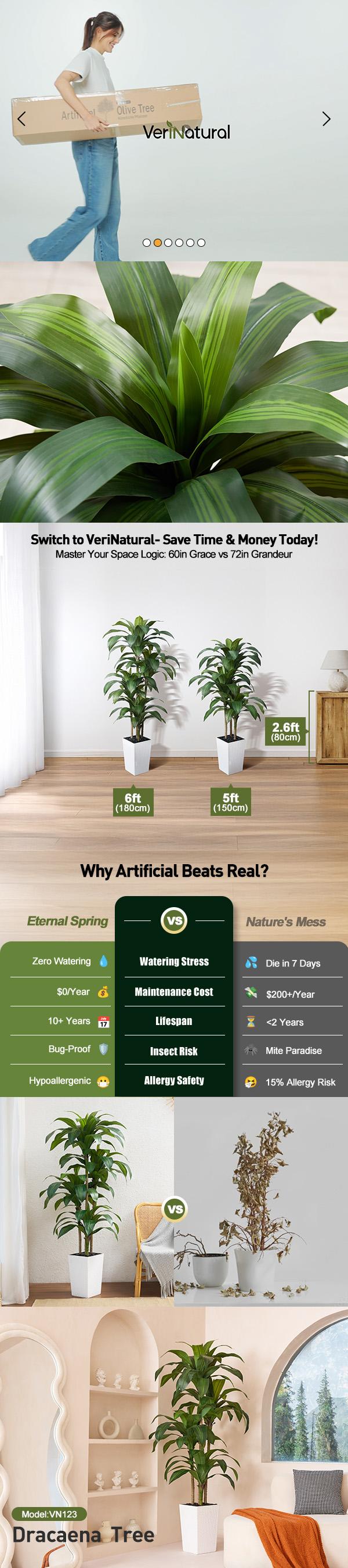 VeriNatural 5/6FT Artificial Dracaena Tree UV Resistant with Black Taper Planter for Indoor & Outdoor (VN127-L) VeriNatural 5/6FT Artificial Dracaena Tree UV Resistant with Black Taper Planter for Indoor & Outdoor (VN127-L)