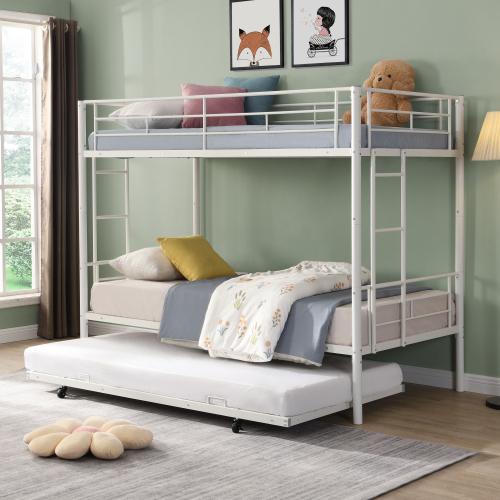 [Bellemave]Over Twin Bunk Bed Frame with Trundle,Metal Bunkbed with Sturdy Guard Rail and 2 sideLadders Adults,Can be Divided Into Two Beds, No Box Spring Needed, Noise Free for Dorm,Black